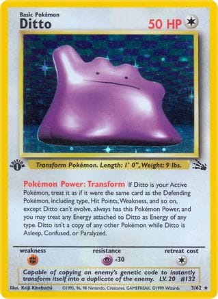 'Pokemon - 'Ditto (3) 003/62  - 1st Edition Holofoil Fossil - Holo Rare