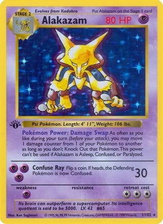 'Pokemon - 'Alakazam 001  - 1st Edition Holofoil Base Set Shadowless - Holo Rare