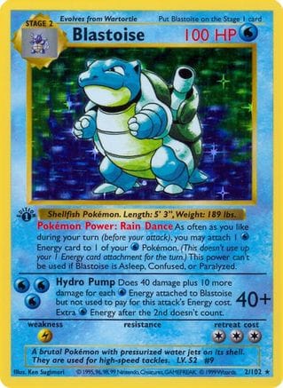 'Pokemon - 'Blastoise 002  - 1st Edition Holofoil Base Set Shadowless - Holo Rare