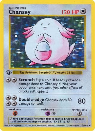 'Pokemon - 'Chansey 003/102  - Unlimited Holofoil Base Set Shadowless - Holo Rare
