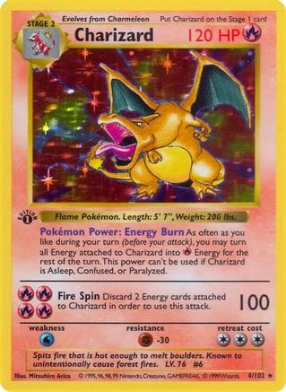 'Pokemon - 'Charizard 004  - Unlimited Holofoil Base Set Shadowless - Holo Rare