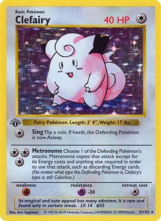 'Pokemon - 'Clefairy 005  - Unlimited Holofoil Base Set Shadowless - Holo Rare