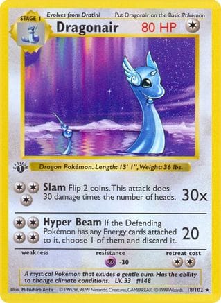 'Pokemon - 'Dragonair 018/102  - Unlimited Base Set Shadowless - Rare