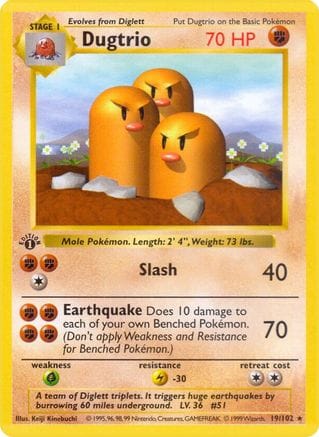 'Pokemon - 'Dugtrio 019/102  - 1st Edition Base Set Shadowless - Rare