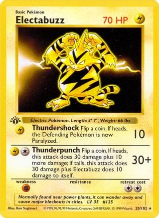 'Pokemon - 'Electabuzz 020/102  - Unlimited Base Set Shadowless - Rare
