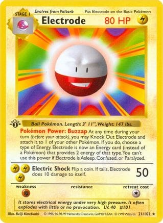 'Pokemon - 'Electrode 021/102  - Unlimited Base Set Shadowless - Rare