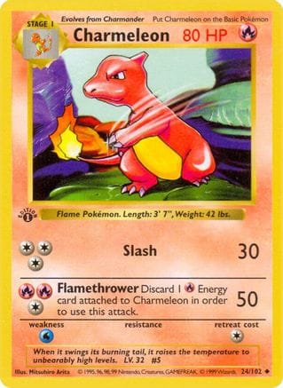 'Pokemon - 'Charmeleon 024/102  - 1st Edition Base Set Shadowless - Uncommon