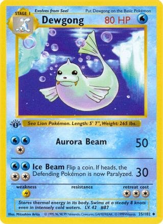 'Pokemon - 'Dewgong 025/102  - 1st Edition Base Set Shadowless - Uncommon