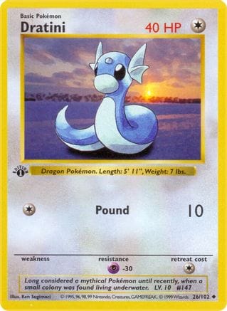 'Pokemon - 'Dratini 026/102  - 1st Edition Base Set Shadowless - Uncommon