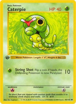 'Pokemon - 'Caterpie 045/102  - 1st Edition Base Set Shadowless - Common