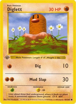 'Pokemon - 'Diglett 047/102  - Unlimited Base Set Shadowless - Common