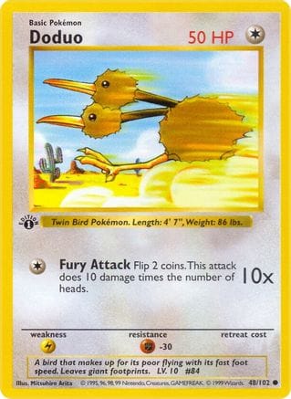 'Pokemon - 'Doduo 048/102  - Unlimited Base Set Shadowless - Common