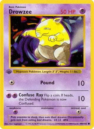 'Pokemon - 'Drowzee 049/102  - 1st Edition Base Set Shadowless - Common