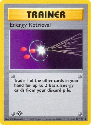 'Pokemon - 'Energy Retrieval 081/102  - 1st Edition Base Set Shadowless - Uncommon