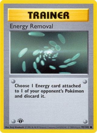 'Pokemon - 'Energy Removal 092/102  - 1st Edition Base Set Shadowless - Common