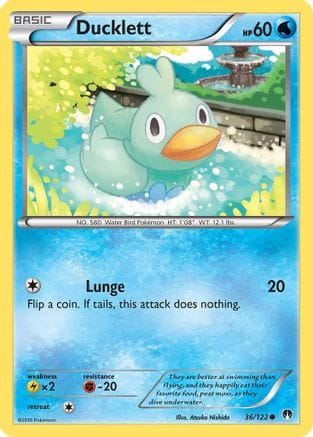 'Pokemon - 'Ducklett 036/122  - Reverse Holofoil XY  BREAKpoint - Common