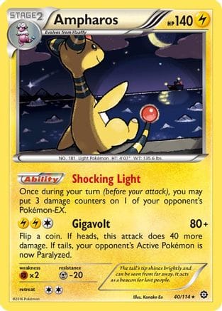 'Pokemon - 'Ampharos 040/114  - Reverse Holofoil XY  Steam Siege - Holo Rare