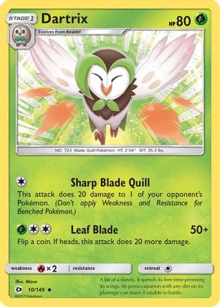 'Pokemon - 'Dartrix 010/149  SM Base Set - Uncommon