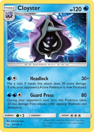 'Pokemon - 'Cloyster 034/149  - Reverse Holofoil SM Base Set - Rare