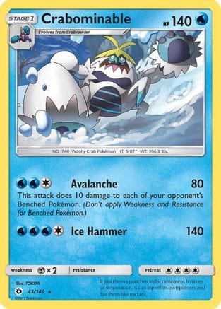 'Pokemon - 'Crabominable 043/149  - Reverse Holofoil SM Base Set - Rare