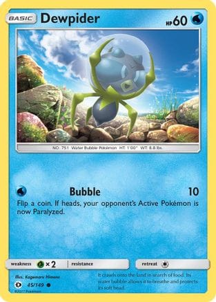 'Pokemon - 'Dewpider 045/149  - Reverse Holofoil SM Base Set - Common