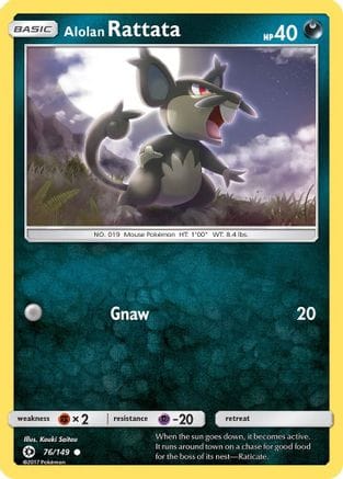 'Pokemon - 'Alolan Rattata 076/149  - Reverse Holofoil SM Base Set - Common