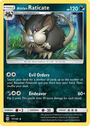 'Pokemon - 'Alolan Raticate 077/149  - Reverse Holofoil SM Base Set - Uncommon