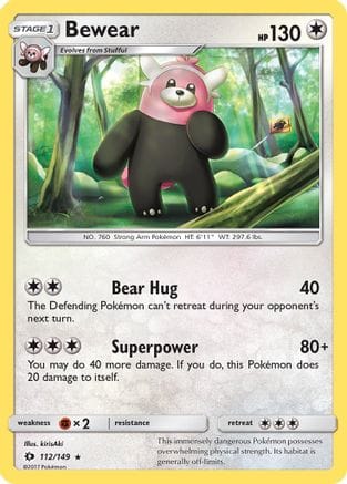 'Pokemon - 'Bewear 112/149  SM Base Set - Rare