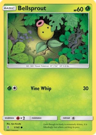 'Pokemon - 'Bellsprout 001/145  - Reverse Holofoil SM  Guardians Rising - Common
