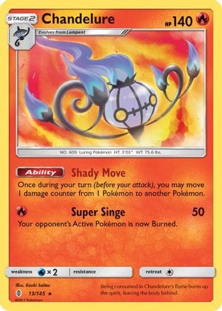 'Pokemon - 'Chandelure 013/145  - Reverse Holofoil SM  Guardians Rising - Holo Rare