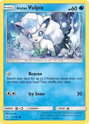'Pokemon - 'Alolan Vulpix 021/145  - Reverse Holofoil SM  Guardians Rising - Common