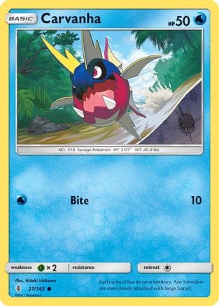 'Pokemon - 'Carvanha 027  - Reverse Holofoil SM  Guardians Rising - Common
