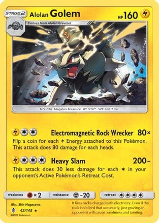 'Pokemon - 'Alolan Golem 042/145  - Reverse Holofoil SM  Guardians Rising - Holo Rare