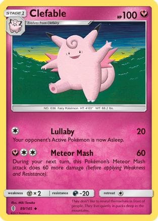 'Pokemon - 'Clefable 089/145  - Reverse Holofoil SM  Guardians Rising - Uncommon