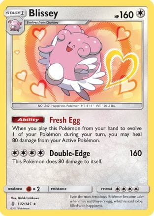 'Pokemon - 'Blissey 102/145  - Reverse Holofoil SM  Guardians Rising - Holo Rare