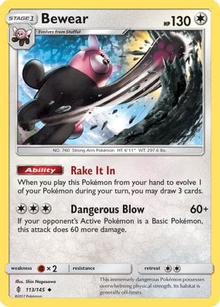 'Pokemon - 'Bewear 113/145  SM  Guardians Rising - Uncommon