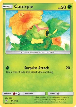 'Pokemon - 'Caterpie 001/147  - Reverse Holofoil SM  Burning Shadows - Common