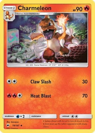 'Pokemon - 'Charmeleon 019/147  - Reverse Holofoil SM  Burning Shadows - Uncommon