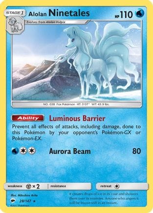 'Pokemon - 'Alolan Ninetales 028/147  SM  Burning Shadows - Rare