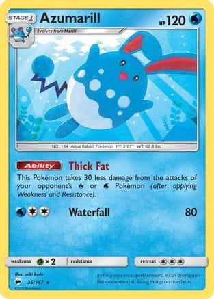 'Pokemon - 'Azumarill 035/147  - Reverse Holofoil SM  Burning Shadows - Rare