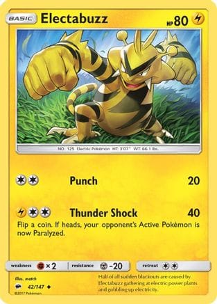 'Pokemon - 'Electabuzz 042  - Reverse Holofoil SM  Burning Shadows - Uncommon
