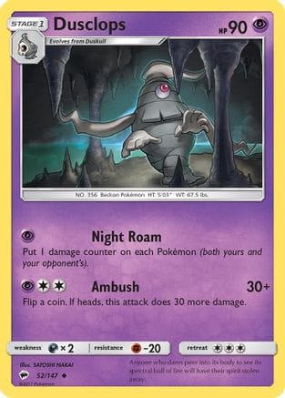 'Pokemon - 'Dusclops 052/147  - Reverse Holofoil SM  Burning Shadows - Uncommon