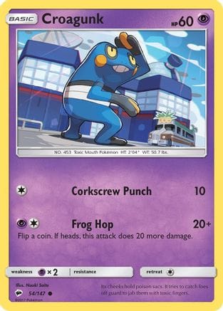'Pokemon - 'Croagunk 054/147  - Reverse Holofoil SM  Burning Shadows - Common