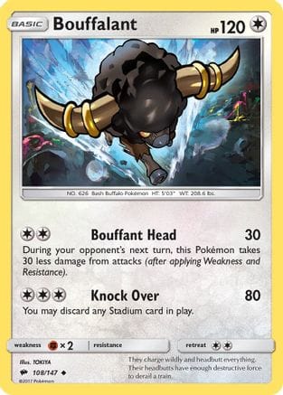 'Pokemon - 'Bouffalant 108/147  - Reverse Holofoil SM  Burning Shadows - Uncommon