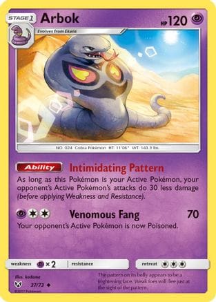 'Pokemon - 'Arbok 037/73  Shining Legends - Uncommon