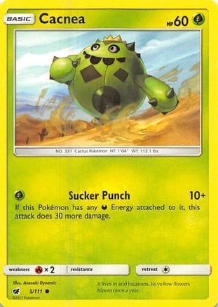 'Pokemon - 'Cacnea 005/111  - Reverse Holofoil SM  Crimson Invasion - Common