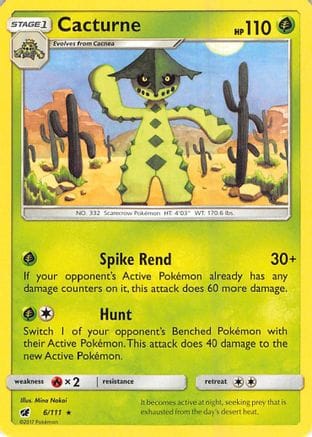 'Pokemon - 'Cacturne 006/111  - Reverse Holofoil SM  Crimson Invasion - Rare