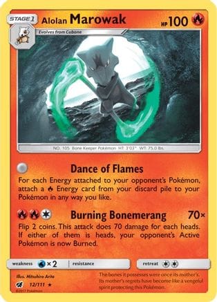 'Pokemon - 'Alolan Marowak 012/111  - Reverse Holofoil SM  Crimson Invasion - Holo Rare