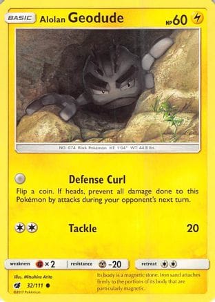 'Pokemon - 'Alolan Geodude 032/111  - Reverse Holofoil SM  Crimson Invasion - Common