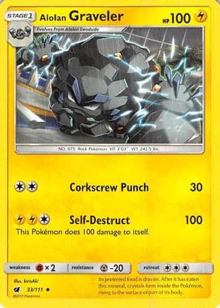 'Pokemon - 'Alolan Graveler 033/111  - Reverse Holofoil SM  Crimson Invasion - Uncommon